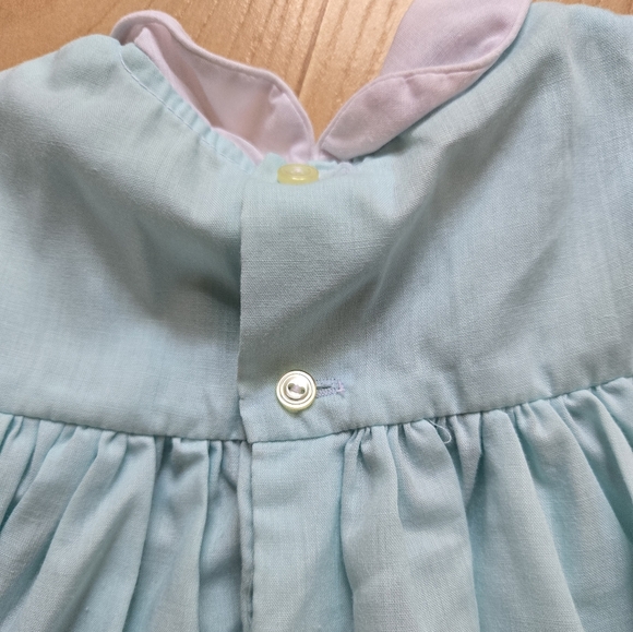Vintage 1980s Polly Flinders pastel teal collared smocked dress - Picture 5 of 8